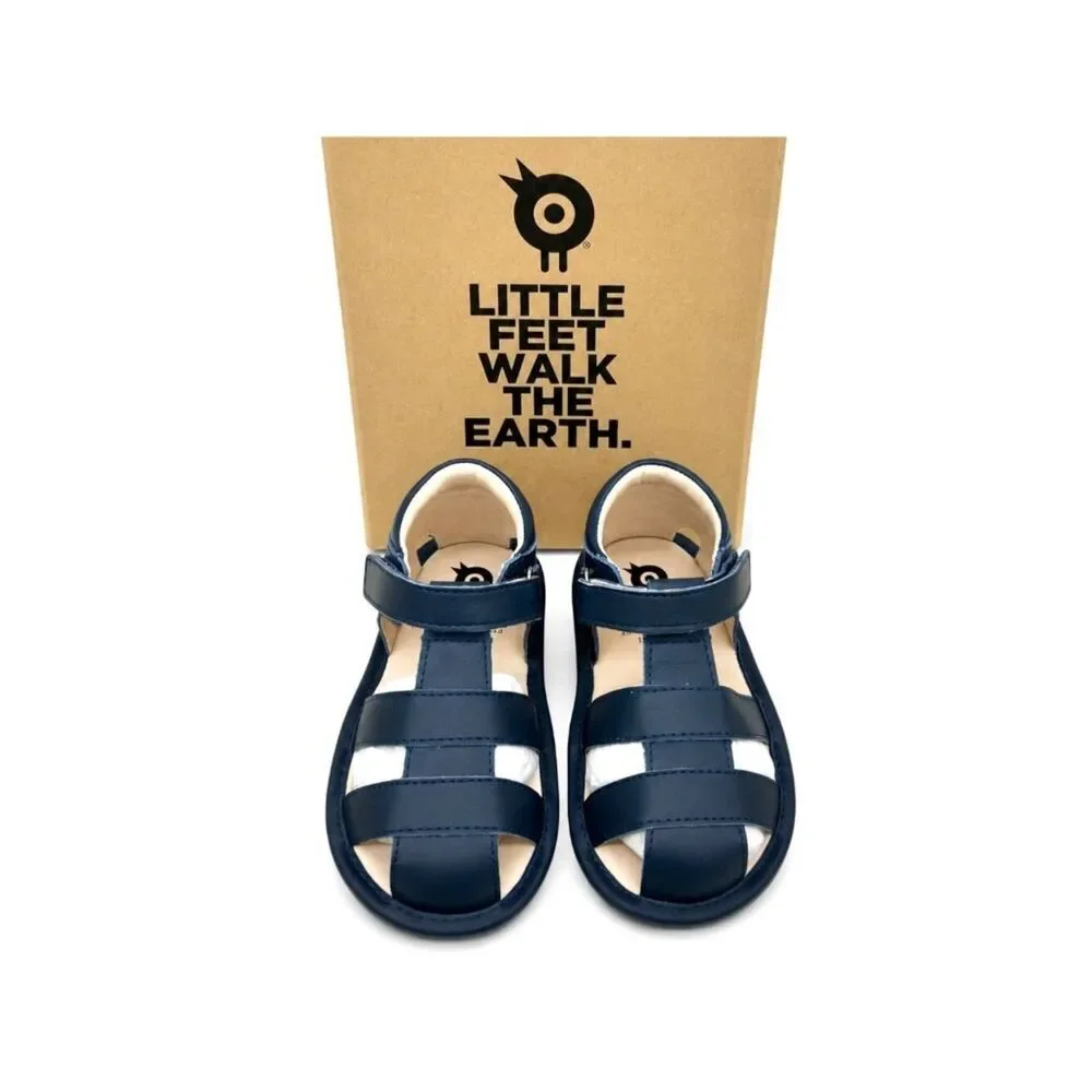 Toddler Boys Closed Toe Sandals Size 8 Navy Leather Water Shoes Hook Loop EU 24